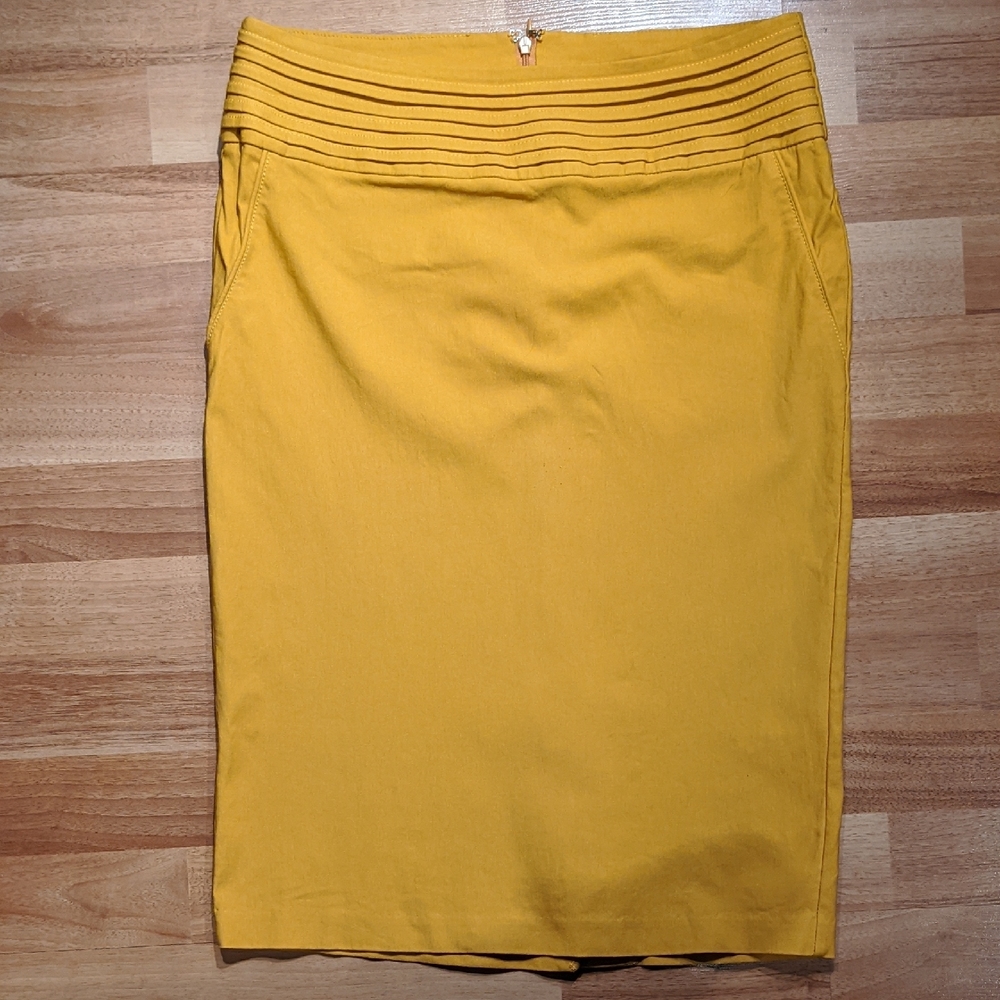 Yellow Pleated Pencil Skirt for Work